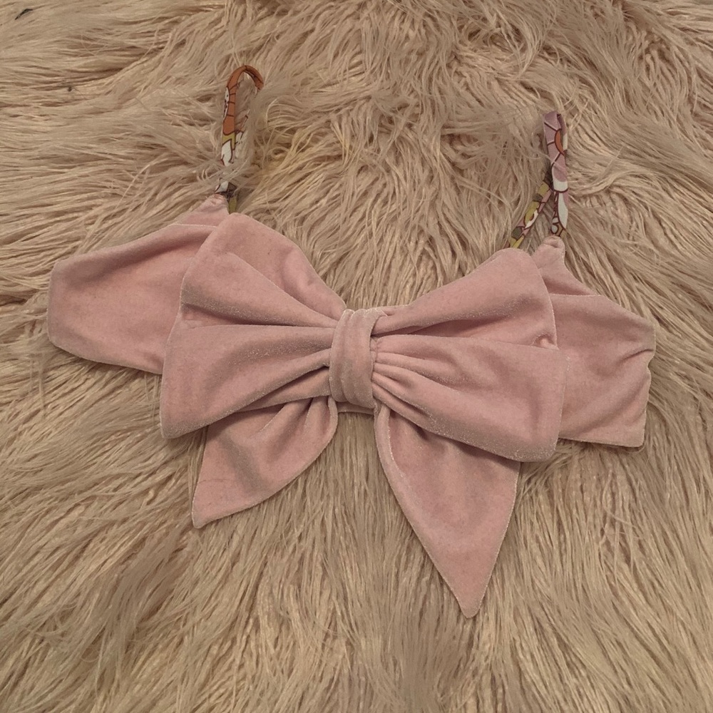 Lolli swim velvet pink bow bathing suit top